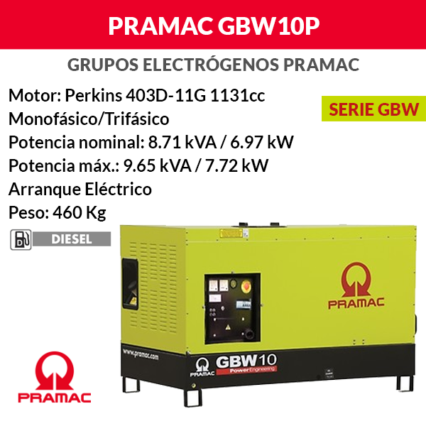 Groupe électrogène Pramac GBW10P insonorisé