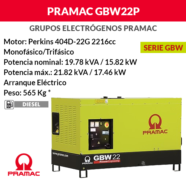 Gerador à prova de som Pramac GBW22P