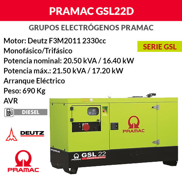 Звукоізоляційна генераторна установка Pramac GSL22D