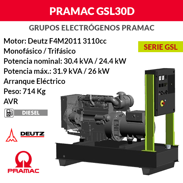 Grupo electrógeno Pramac GSL30D abierto