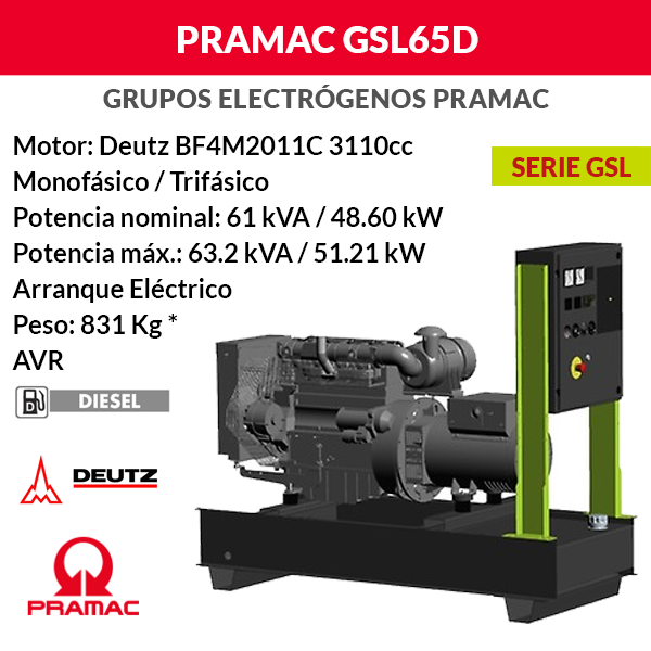 Grupo electrógeno Pramac GSL65D abierto