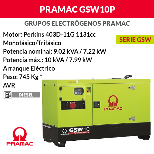 Grupo electrógeno Pramac GSW10P insonorizado