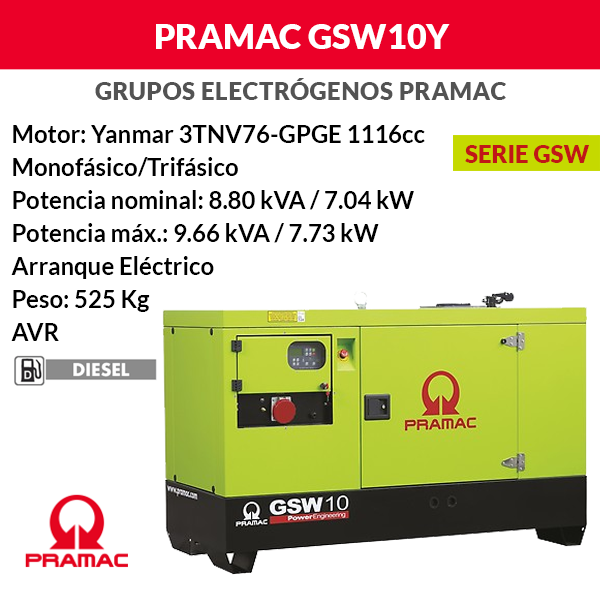 Звукоізоляційна генераторна установка Pramac GSW10Y