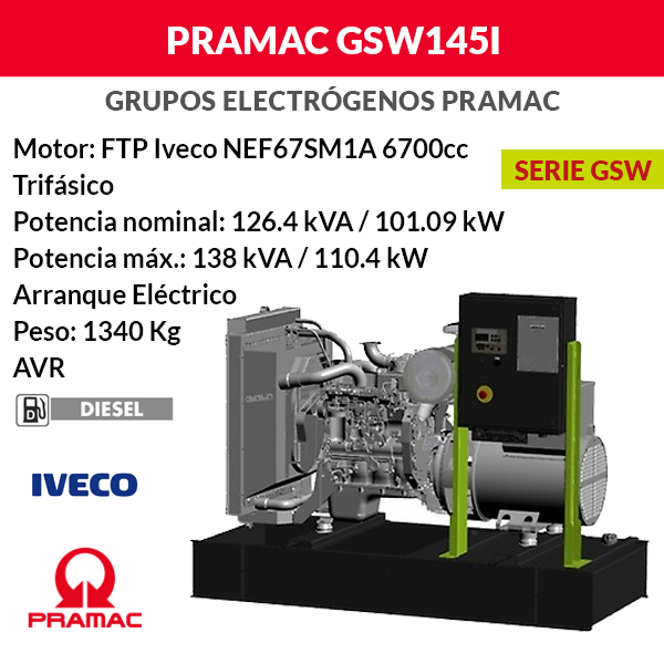 Grupo electrógeno Pramac GSW145I Abierto
