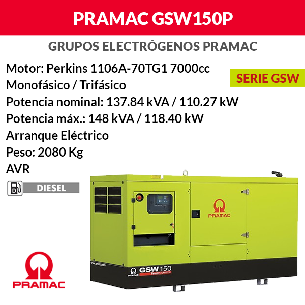 Générateur Pramac GSW150P insonorisé