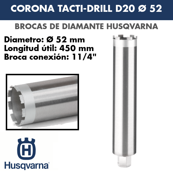 Broca de diamante Husqvarna Corona Tacti-Drill D20 Ø 52