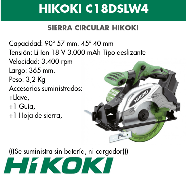 Circular saw with lithium battery Hikoki C18DSLW4
