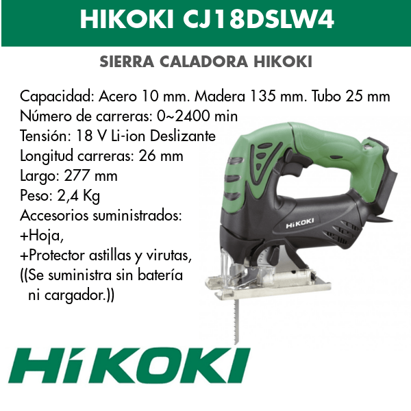 Hikoki Lithium Batterie Stichsäge CJ18DSLW4