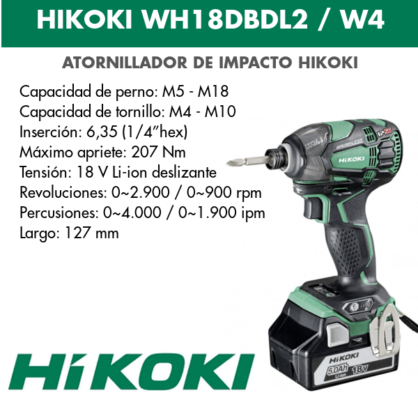 Hikoki battery impact screwdriver WH18DBDL2 and WH18DBDL2W4