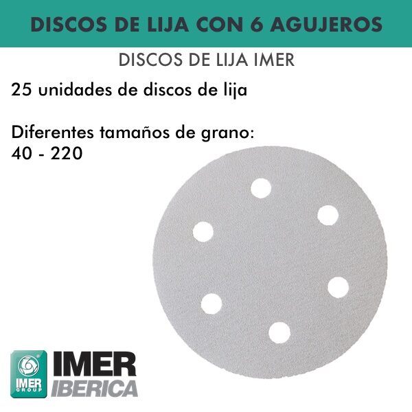 Discos de lija con 6 agujeros de 225 mm. de diámetro Imer Ibérica