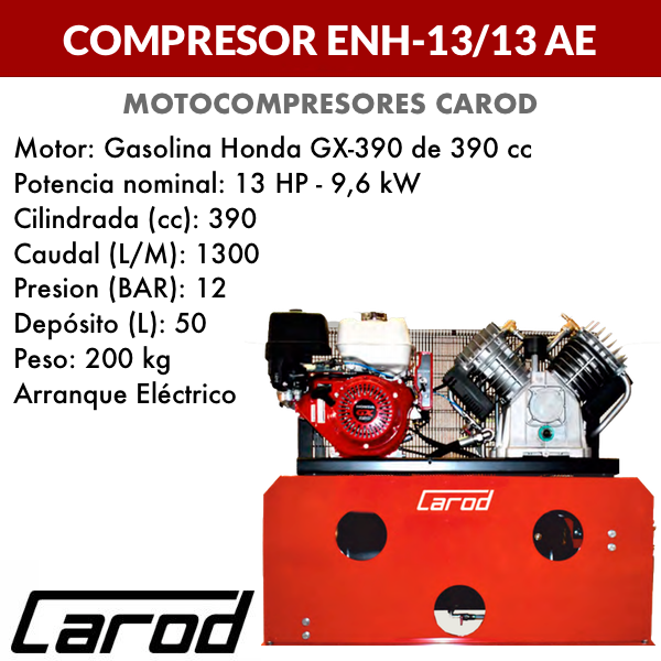 Compresor de aire para taller móvil Carod ENH-13/13 AE con Motor de gasolina Honda