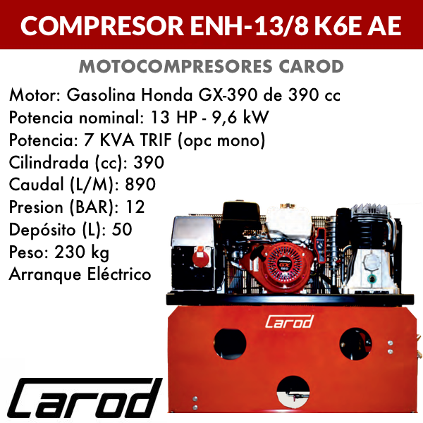 Compresor de aire Carod para taller móvil ENH-13/8 K6E AE con Motor de gasolina Honda
