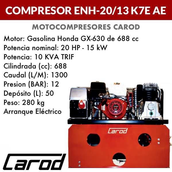 Compresor de aire para taller móvil Carod ENH-20/13 K7E AE con Motor de gasolina Honda