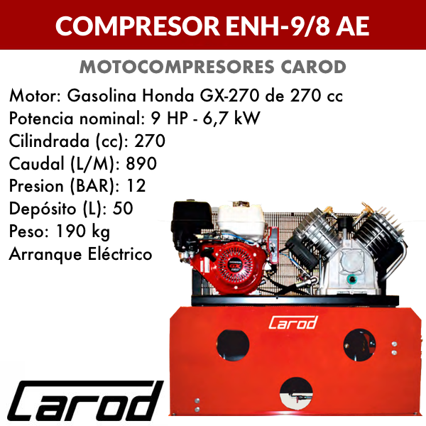 Compresor de aire para taller móvil Carod ENH-9/8 AE con Motor de gasolina Honda