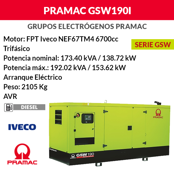 Generatore di Pramac GSW190I insonorizzato