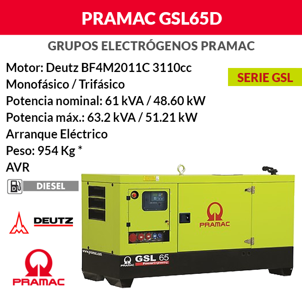 Générateur Pramac GSL65D insonorisé