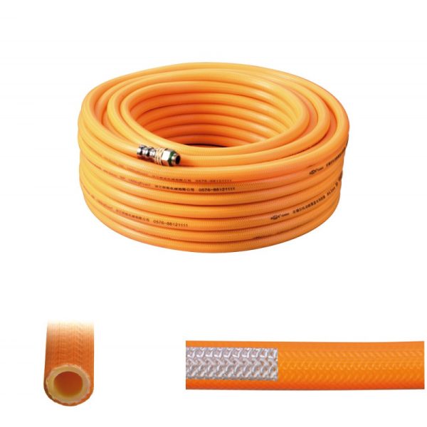 Roll of PVC hose with fittings