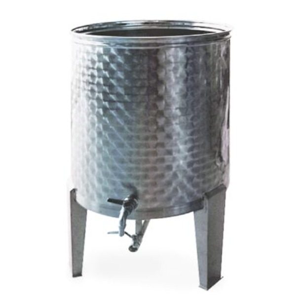 Flowered tank for INOX 304 oil with conical bottom, legs and dust cap