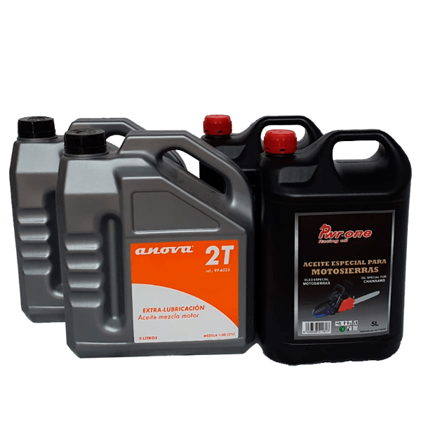 Pack of 2 mixing oils 5L and 2 chainsaw chain lubrication oils 5L
